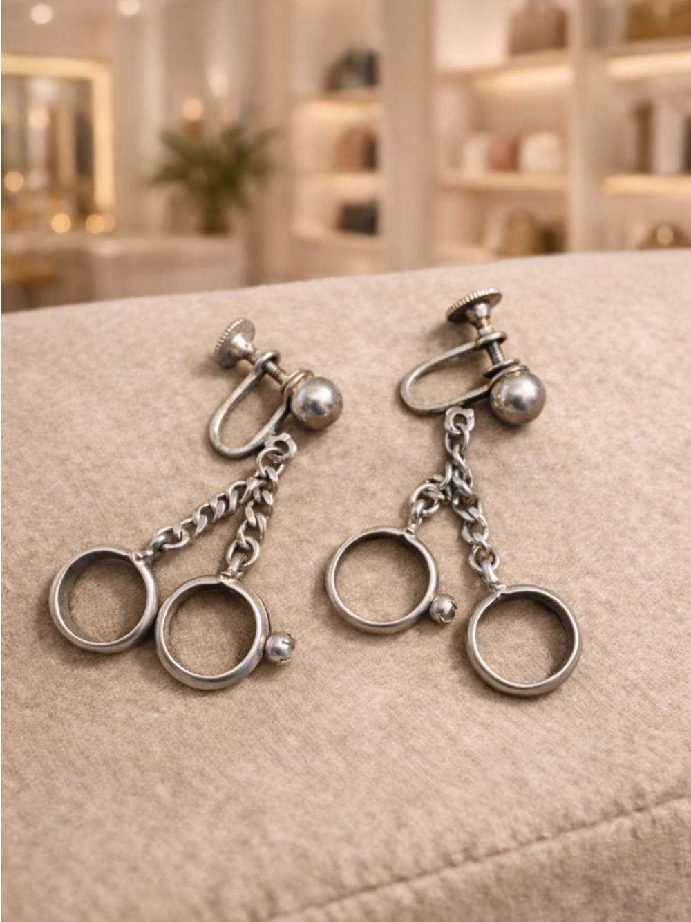 Vintage Signed ALICE Wedding Ring Bands Earrings Silver Tone Clip on Screw Back